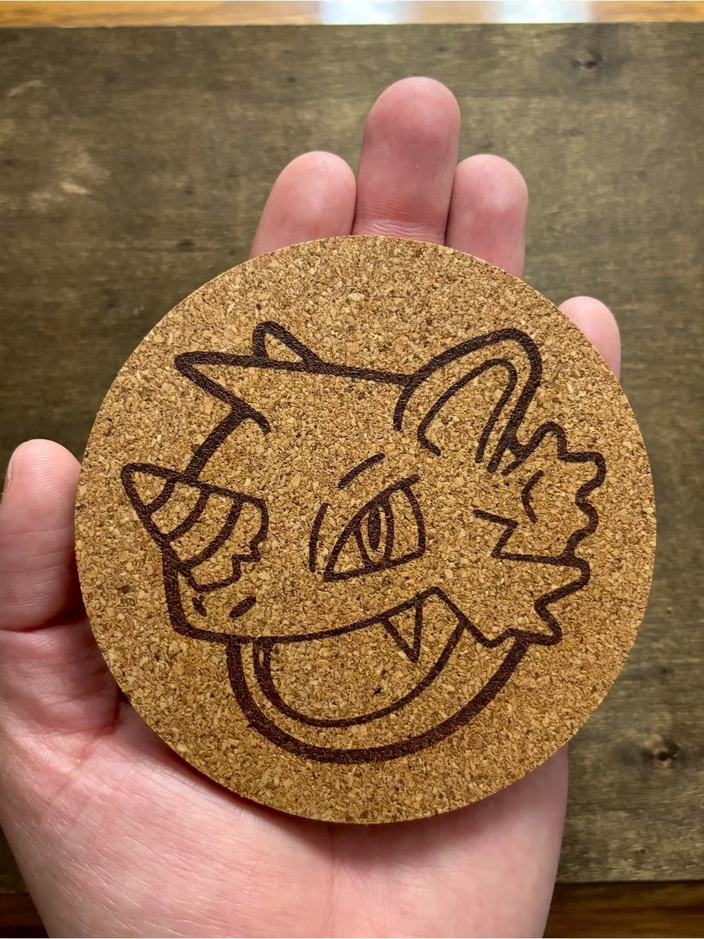 Pokemon Rhydon Face Laser Engraved Cork Coaster